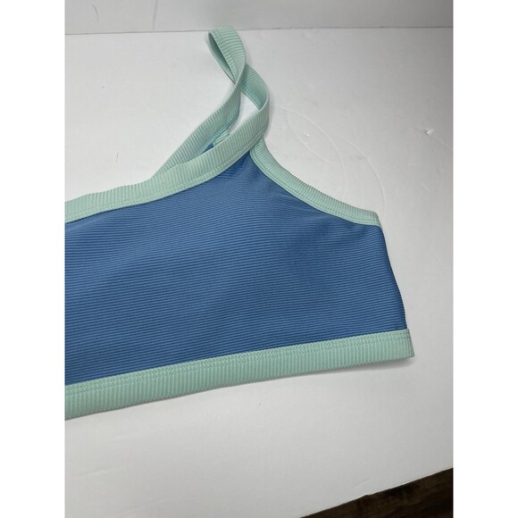 Blue Two Tone one shoulder bikini top Women's Large Ribbed Swim Suit - Picture 2 of 6